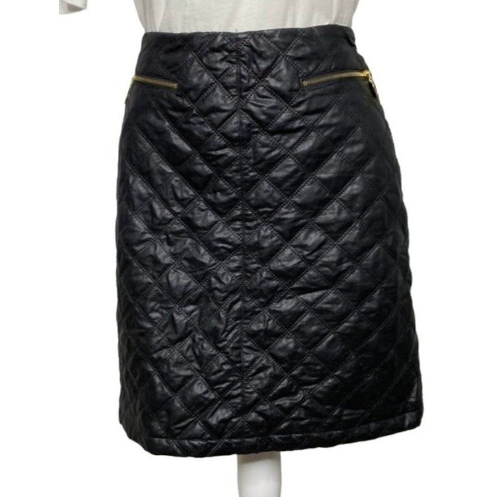 Carmen Marc Valvo Black Skirt Quilted Faux Leather‎ Mini Skirt Sz 10 Petite 10P